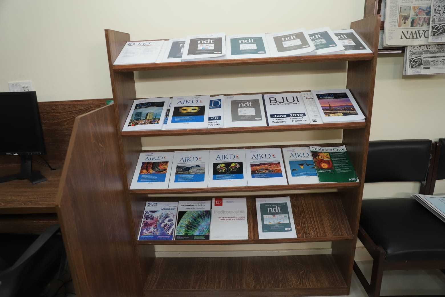 Healthcare publications and academic journals displayed in KIHS library – Campus Facilities at KIHS